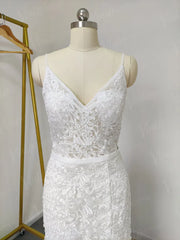 Spaghetti Strap Rustic Lace Bohemian Wedding Dresses See Through Bodice VW1440