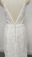 Spaghetti Strap Rustic Lace Bohemian Wedding Dresses See Through Bodice VW1440