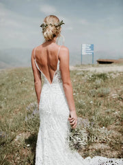 Spaghetti Strap Rustic Lace Bohemian Wedding Dresses See Through Bodice VW1440