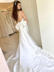 Spaghetti Strap Satin Mermaid Wedding Dresses with Big Bow VW1872B