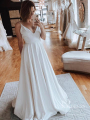 Spaghetti Strap V-neck Satin Rustic Wedding Dresses VW1823