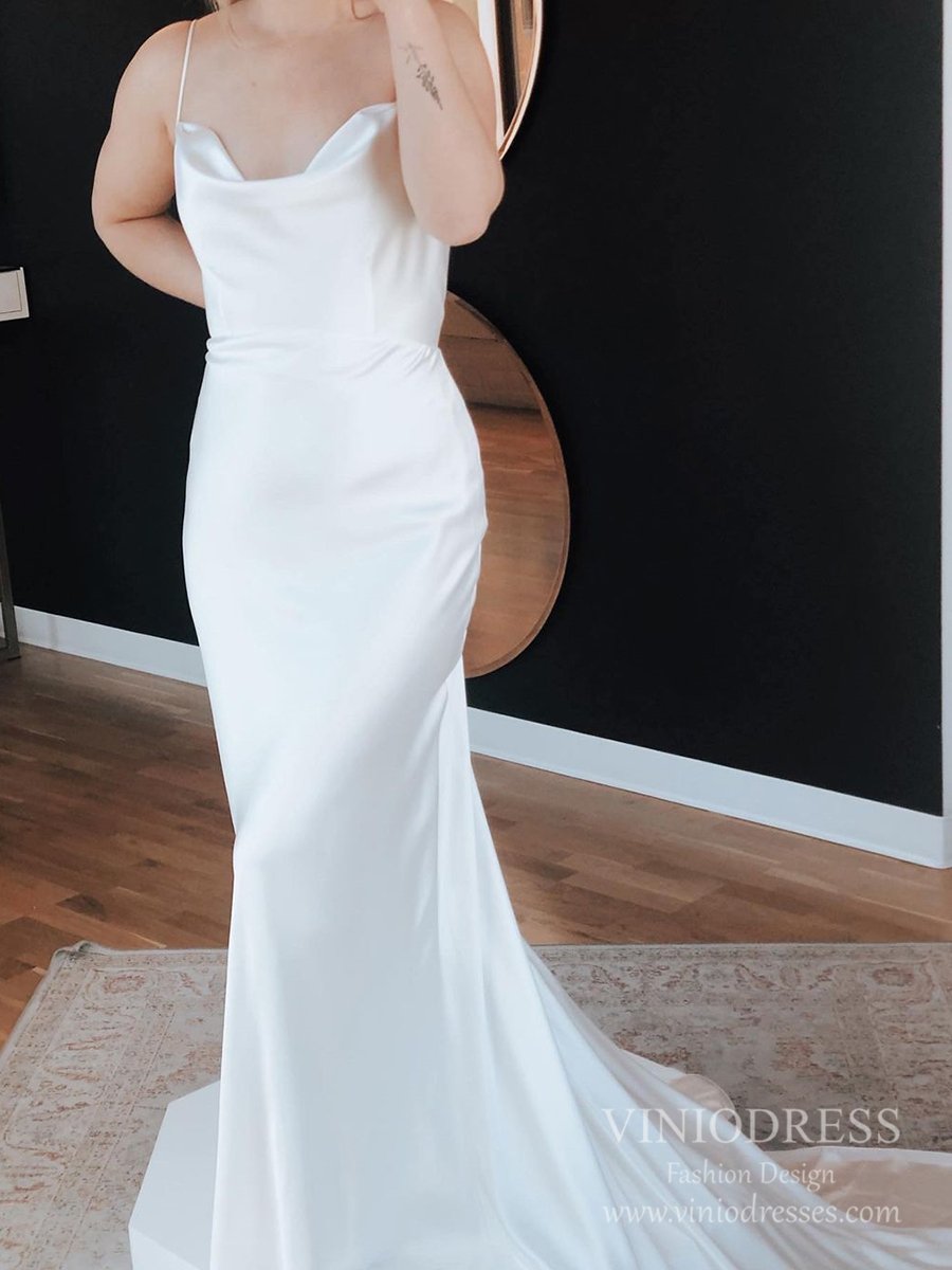 Spaghetti Straple Sheath Satin Wedding Dresses Open Back VW1824