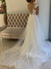 Sparkling Beach Wedding Dresses with 3D Floral Bodice VW1262