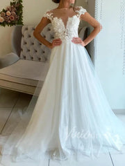 Sparkling Beach Wedding Dresses with 3D Floral Bodice VW1262