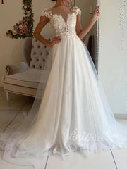 Sparkling Beach Wedding Dresses with 3D Floral Bodice VW1262