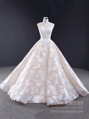Sparkling Lace Wedding Dresses Strapless Champagne Ball Gown VW1522