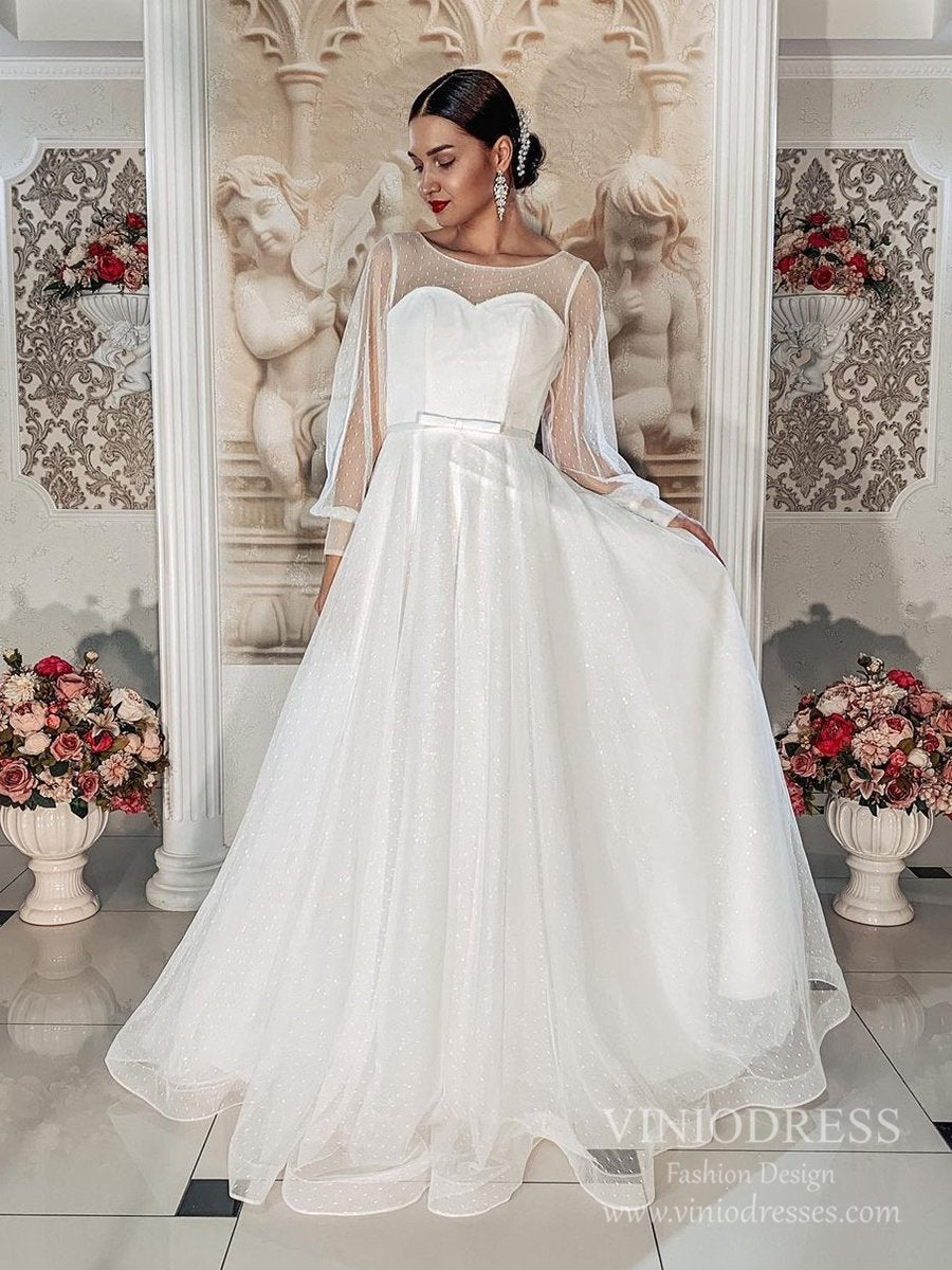 Sparkly Dotted Wedding Dresses Country Wedding Dresses with Sleeves VW1819