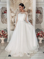 Sparkly Dotted Wedding Dresses Country Wedding Dresses with Sleeves VW1819