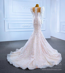 Sparkly Lace Mermaid Wedding Dresses with Long Sleeves 67229
