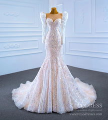 Sparkly Lace Mermaid Wedding Dresses with Long Sleeves 67229