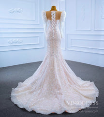 Sparkly Lace Mermaid Wedding Dresses with Long Sleeves 67229