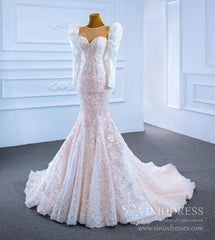 Sparkly Lace Mermaid Wedding Dresses with Long Sleeves 67229