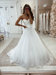 Sparkly Tulle Wedding Dresses Strapless Shiny Bridal Dress with Veil VW1862