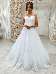 Sparkly Tulle Wedding Dresses Strapless Shiny Bridal Dress with Veil VW1862