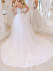 Stark White V Neck Wedding Dresses with Long Train VW1244
