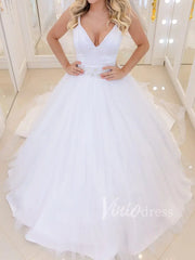 Stark White V Neck Wedding Dresses with Long Train VW1244