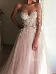 Strapless Beaded Pink Country Wedding Dresses VW1276