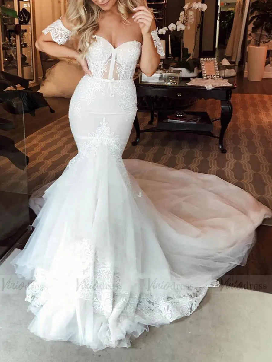 Strapless Fitted Mermaid Wedding Dresses with Removable Sleeves VW1298