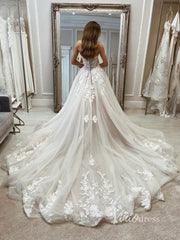 Strapless Lace Appliqued Modern Wedding Dress Tulle Bridal Gown VW2079