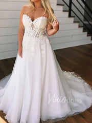 Strapless Lace Bodice Beach Wedding Dresses 2019 VW1253