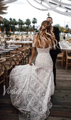 Strapless Lace Bohemian Wedding Dresses with Slit & Arm Band VW1092B
