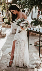 Strapless Lace Bohemian Wedding Dresses with Slit & Arm Band VW1092B