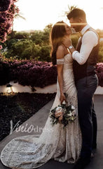Strapless Lace Bohemian Wedding Dresses with Slit & Arm Band VW1092B