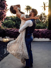 Strapless Lace Bohemian Wedding Dresses with Slit & Arm Band VW1092B