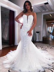 Strapless Lace Mermaid Wedding Dress with Detachable Overskirt VW2150