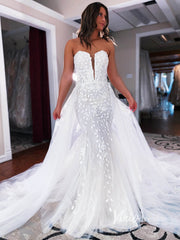 Strapless Lace Mermaid Wedding Dress with Detachable Overskirt VW2150