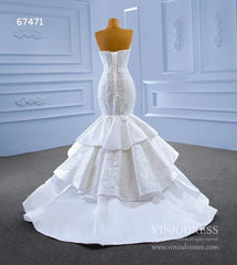 Strapless Mermaid Wedding Dresses Lace Appliqued Trumpet Gown 67471