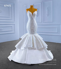 Strapless Mermaid Wedding Dresses Lace Appliqued Trumpet Gown 67471