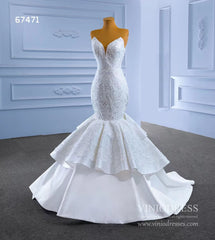 Strapless Mermaid Wedding Dresses Lace Appliqued Trumpet Gown 67471