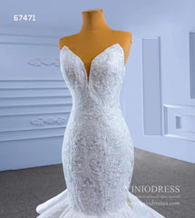 Strapless Mermaid Wedding Dresses Lace Appliqued Trumpet Gown 67471