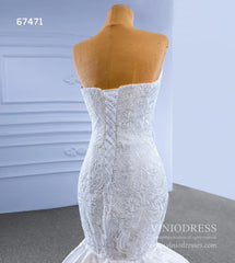 Strapless Mermaid Wedding Dresses Lace Appliqued Trumpet Gown 67471