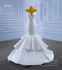 Strapless Mermaid Wedding Dresses Lace Appliqued Trumpet Gown 67471