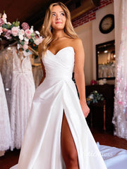 Strapless Minimalist Satin Wedding Dresses with Slit VW2088