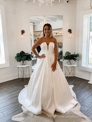Strapless Plunging V Satin Wedding Dresses with Pockets VW1845