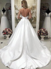Strapless Satin Wedding Dresses Sweetheart Simple Wedding Gowns VW1822