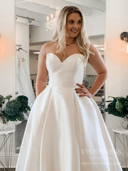 Strapless Sweetheart Satin Wedding Dresses with Pockets VW1844