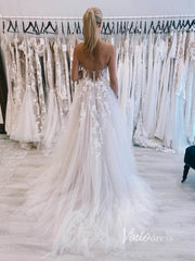 Strapless Tulle Wedding Dresses Lace Appliqued A-line Modern Bridal Gown VW2135