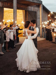 Striped Organza Simple Wedding Dresses with Wide Straps VW1447
