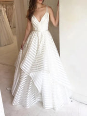 Striped Organza Simple Wedding Dresses with Wide Straps VW1447