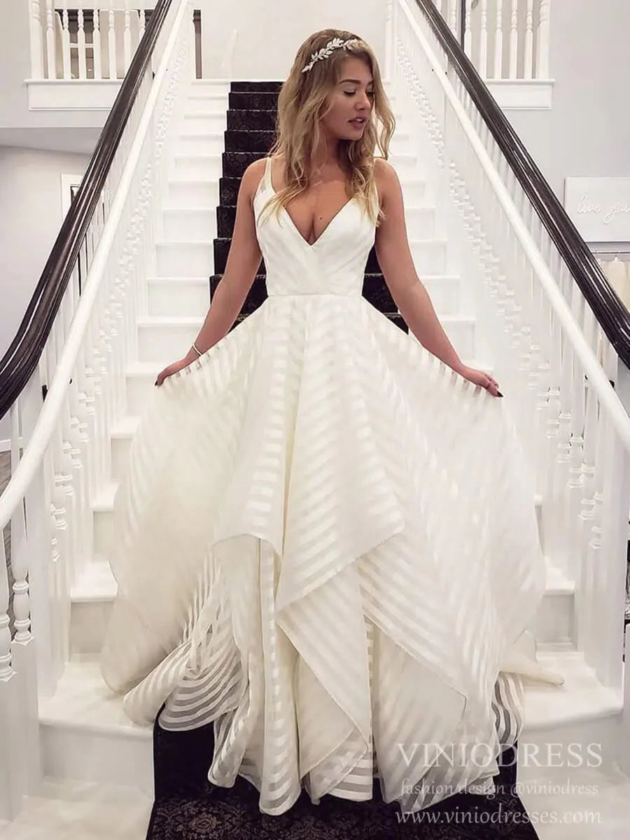 Striped Organza Simple Wedding Dresses with Wide Straps VW1447