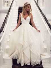 Striped Organza Simple Wedding Dresses with Wide Straps VW1447