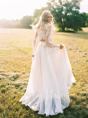 Two Piece Chiffon Country Wedding Dresses with Long Sleeves VW1250