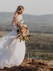 Two Piece Chiffon Country Wedding Dresses with Long Sleeves VW1250