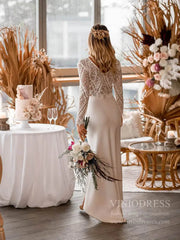 Two Piece Lace Bohemian Wedding Dresses with Long Sleeves VW1408