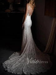 V Neck Mermaid Lace Wedding Dresses with Pockets VW1226