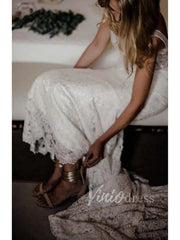 V Neck Mermaid Lace Wedding Dresses with Pockets VW1226